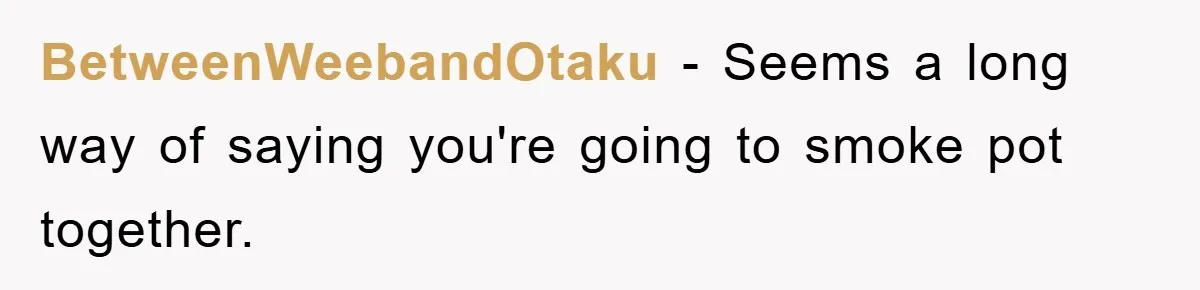 BetweenWeebandOtaku − Seems a long way of saying you're going to smoke pot together.