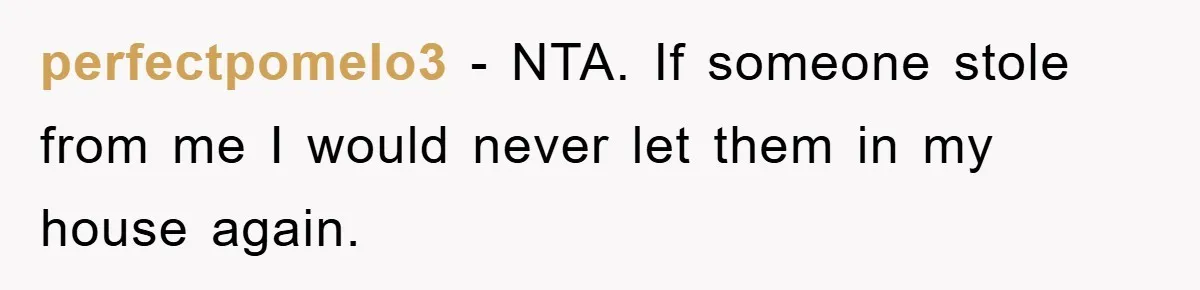 perfectpomelo3 − NTA. If someone stole from me I would never let them in my house again.