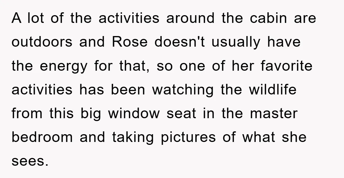 A lot of the activities around the cabin are outdoors and Rose doesn't usually have the energy for that, so one of her favorite activities has been watching the wildlife...