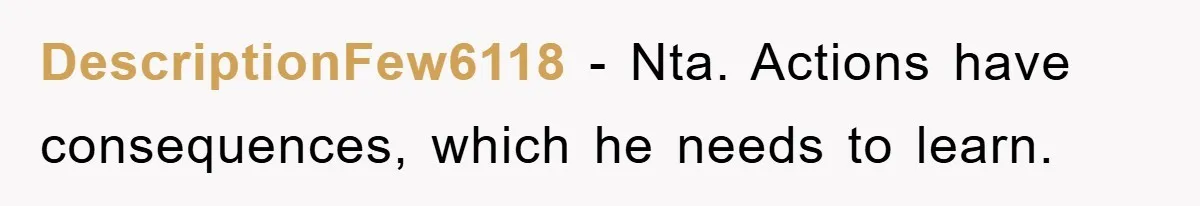 DescriptionFew6118 − Nta. Actions have consequences, which he needs to learn.