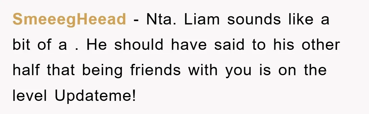 SmeeegHeead − Nta. Liam sounds like a bit of a . He should have said to his other half that being friends with you is on the level Updateme!