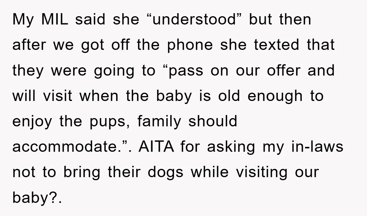 My MIL said she “understood” but then after we got off the phone she texted that they were going to “pass on our offer and will visit when the baby...