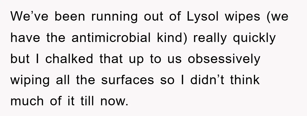 We’ve been running out of Lysol wipes (we have the antimicrobial kind) really quickly but I chalked that up to us obsessively wiping all the surfaces so I didn’t think...