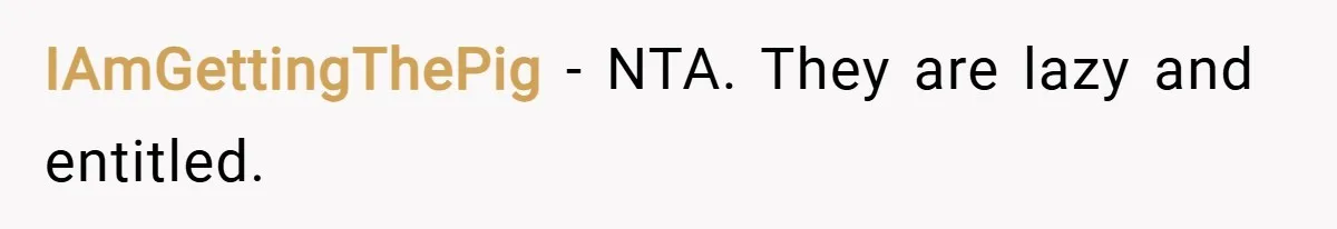 IAmGettingThePig − NTA. They are lazy and entitled.