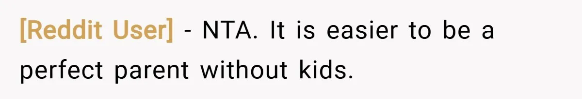 [Reddit User] − NTA. It is easier to be a perfect parent without kids.