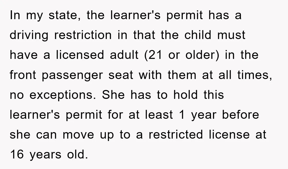 In my state, the learner's permit has a driving restriction in that the child must have a licensed adult (21 or older) in the front passenger seat with them at...