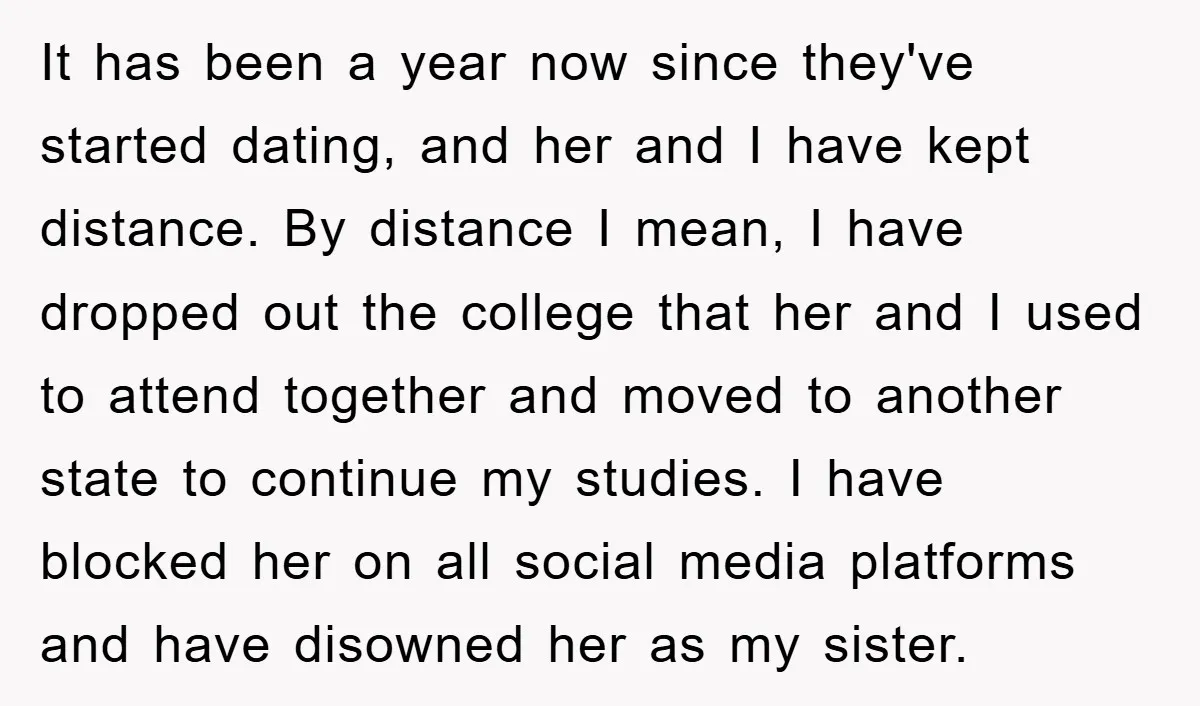 It has been a year now since they've started dating, and her and I have kept distance. By distance I mean, I have dropped out the college that her and...