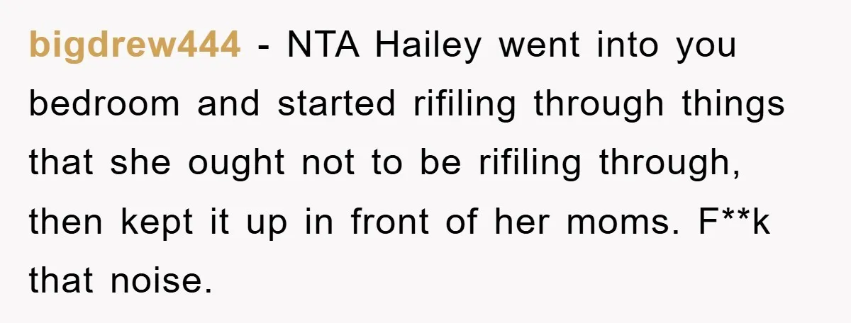 bigdrew444 - NTA Hailey went into you bedroom and started rifiling through things that she ought not to be rifiling through, then kept it up in front of her moms....