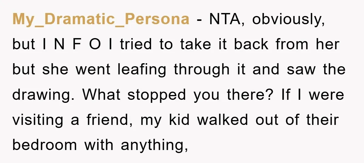 My_Dramatic_Persona - NTA, obviously, but I N F O I tried to take it back from her but she went leafing through it and saw the drawing. What stopped you...
