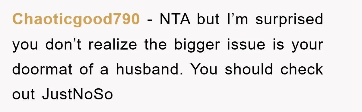Chaoticgood790 − NTA but I’m surprised you don’t realize the bigger issue is your doormat of a husband. You should check out JustNoSo