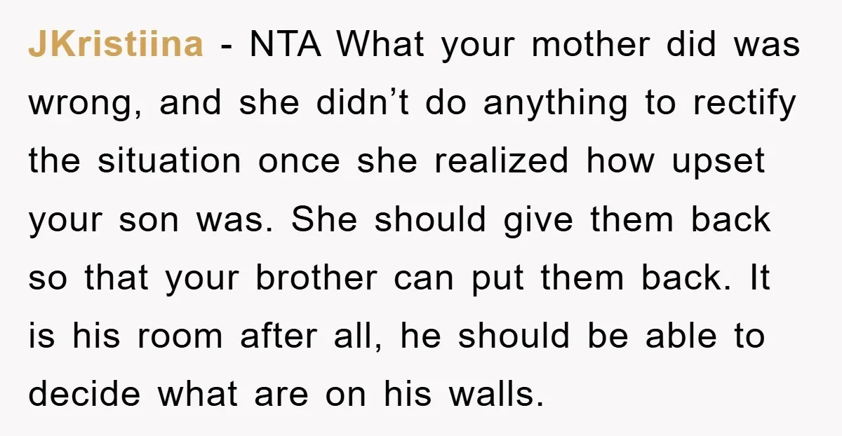 JKristiina - NTA What your mother did was wrong, and she didn’t do anything to rectify the situation once she realized how upset your son was. She should give them...