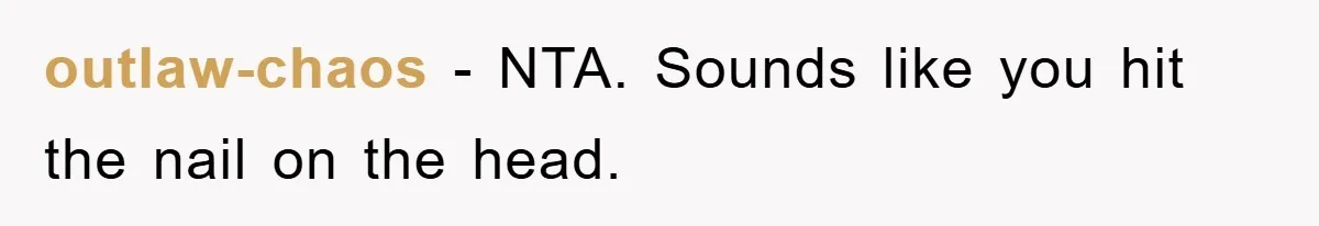 outlaw-chaos - NTA. Sounds like you hit the nail on the head.