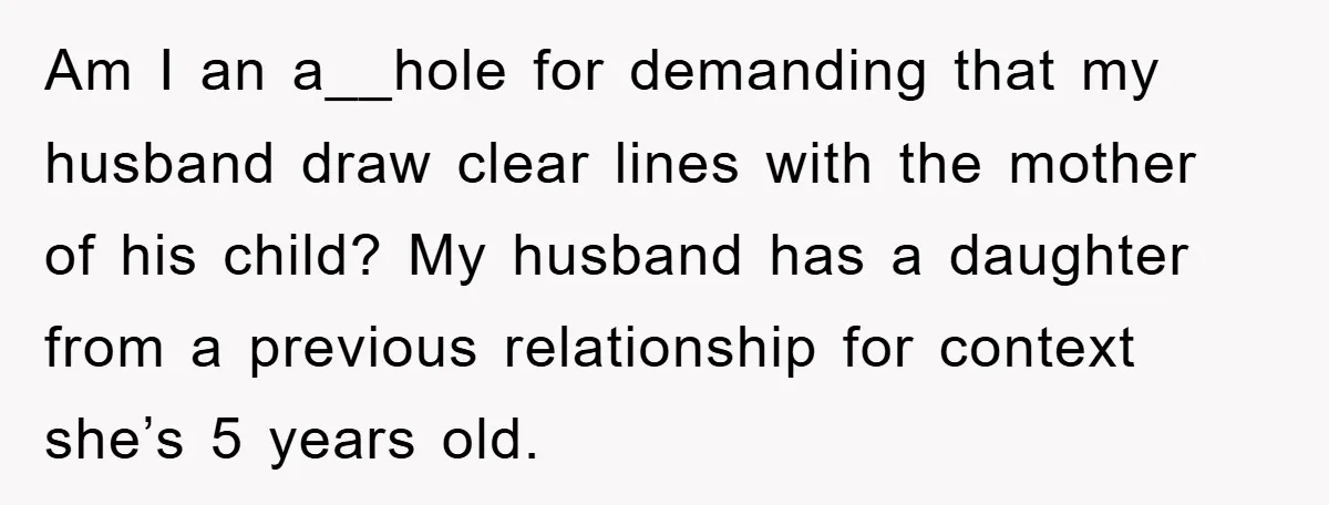 Am I an a__hole for demanding that my husband draw clear lines with the mother of his child? My husband has a daughter from a previous relationship for context she’s...