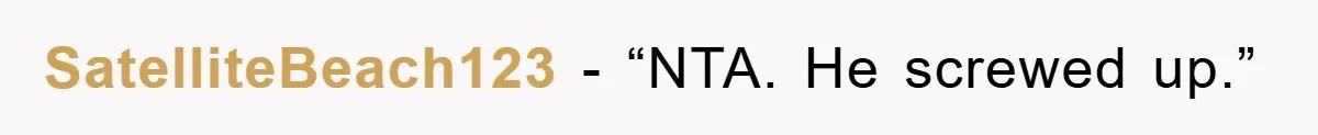 SatelliteBeach123 - “NTA. He screwed up.”