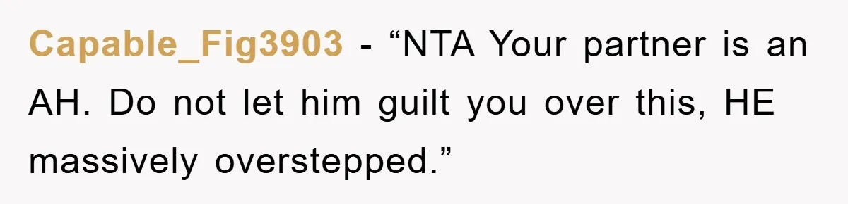Capable_Fig3903 - “NTA Your partner is an AH. Do not let him guilt you over this, HE massively overstepped.”