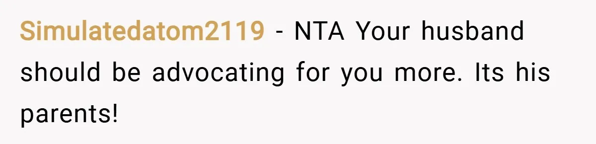 Simulatedatom2119 − NTA Your husband should be advocating for you more. Its his parents!