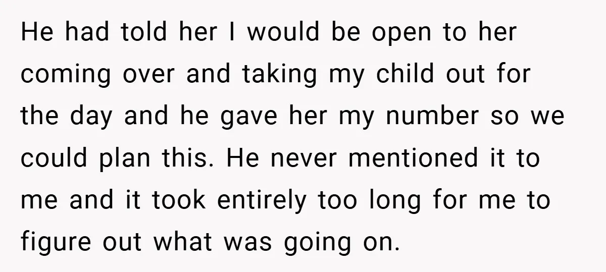 He had told her I would be open to her coming over and taking my child out for the day and he gave her my number so we could plan...