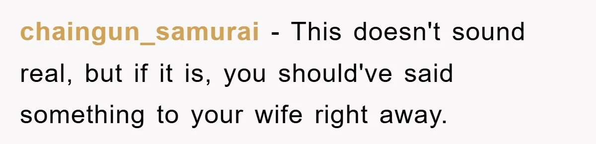 chaingun_samurai − This doesn't sound real, but if it is, you should've said something to your wife right away.
