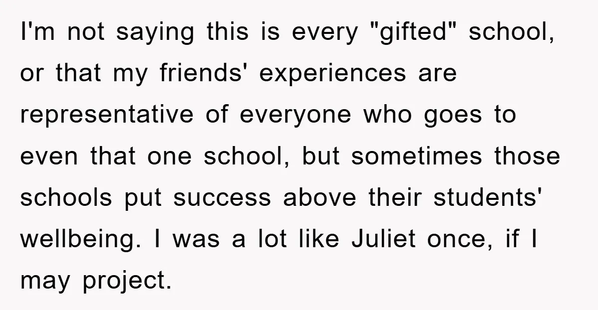 I'm not saying this is every "gifted" school, or that my friends' experiences are representative of everyone who goes to even that one school, but sometimes those schools put success...