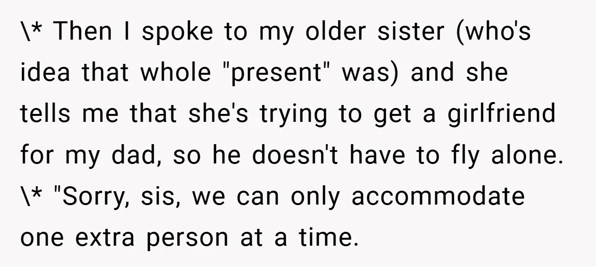 \* Then I spoke to my older sister (who's idea that whole "present" was) and she tells me that she's trying to get a girlfriend for my dad, so he...