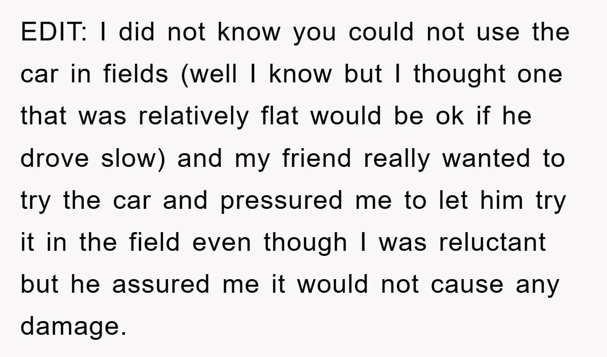 EDIT: I did not know you could not use the car in fields (well I know but I thought one that was relatively flat would be ok if he drove...