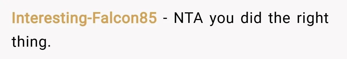 Interesting-Falcon85 − NTA you did the right thing.