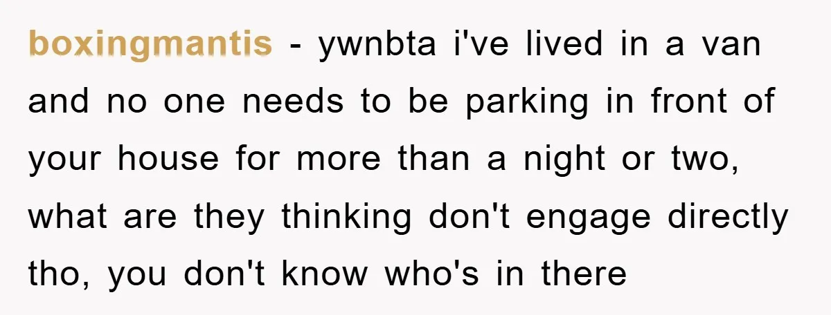boxingmantis − ywnbta i've lived in a van and no one needs to be parking in front of your house for more than a night or two, what are they...