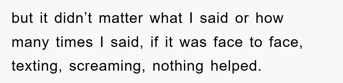 but it didn’t matter what I said or how many times I said, if it was face to face, texting, screaming, nothing helped.