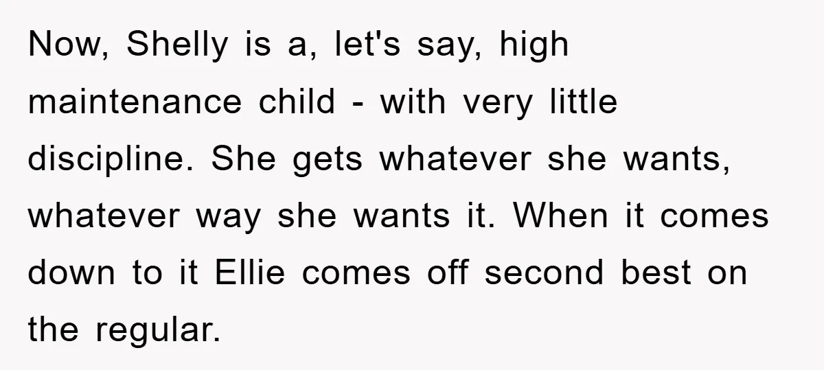 Now, Shelly is a, let's say, high maintenance child - with very little discipline. She gets whatever she wants, whatever way she wants it. When it comes down to it...