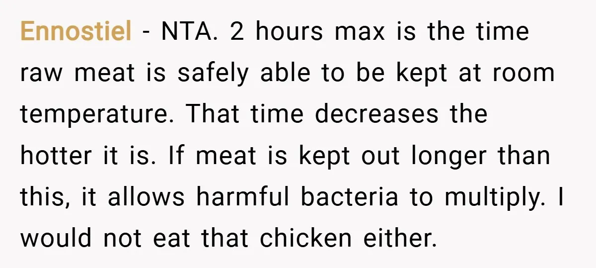 Ennostiel − NTA. 2 hours max is the time raw meat is safely able to be kept at room temperature. That time decreases the hotter it is. If meat is...