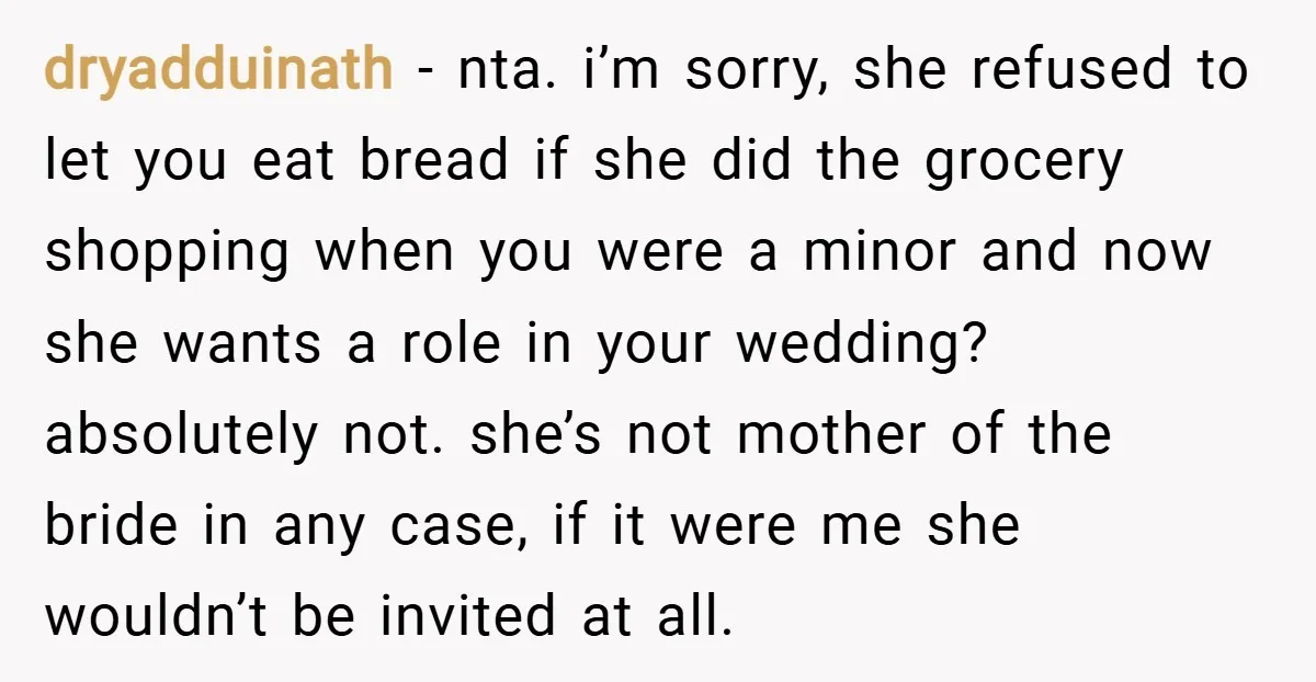 dryadduinath − nta. i’m sorry, she refused to let you eat bread if she did the grocery shopping when you were a minor and now she wants a role in...