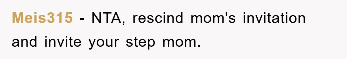 Meis315 − NTA, rescind mom's invitation and invite your step mom.
