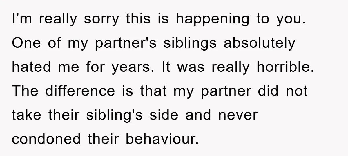 I'm really sorry this is happening to you. One of my partner's siblings absolutely hated me for years. It was really horrible. The difference is that my partner did not...