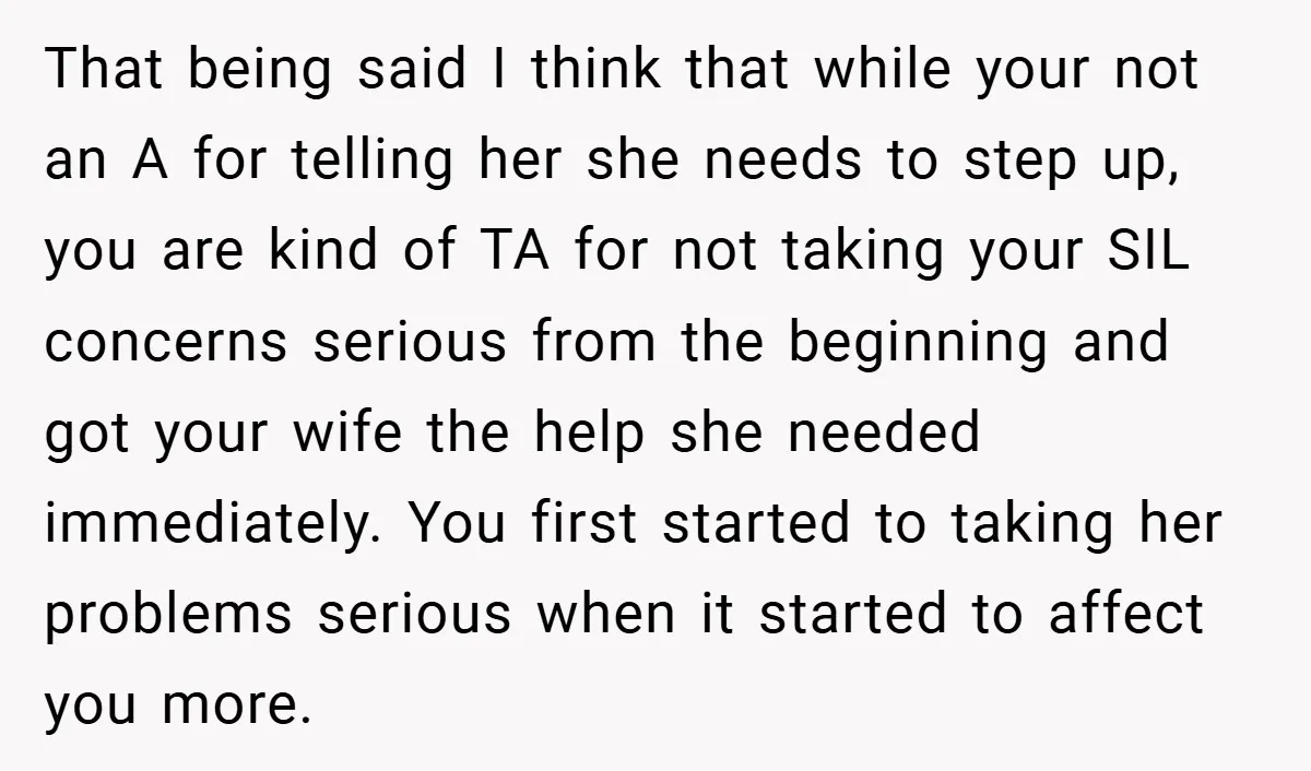 That being said I think that while your not an A for telling her she needs to step up, you are kind of TA for not taking your SIL concerns...