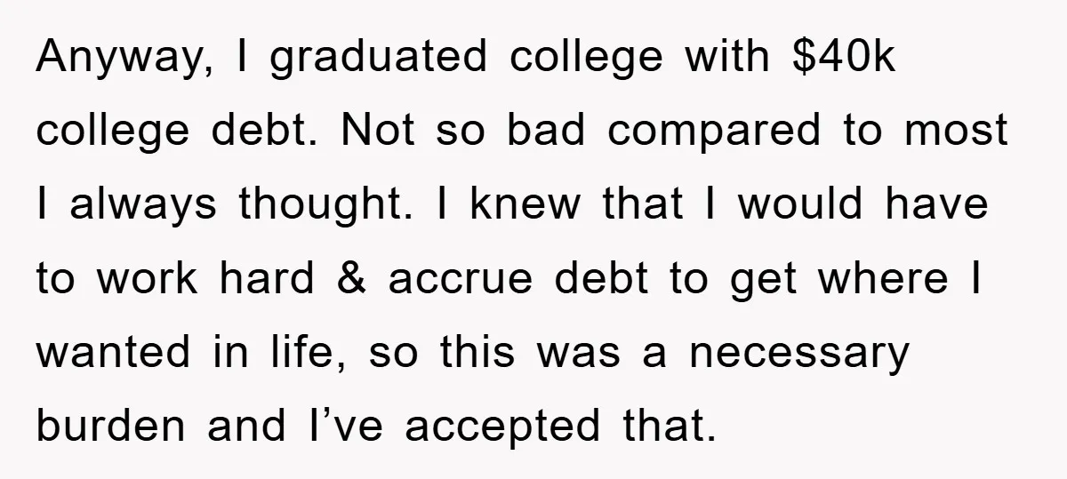 Anyway, I graduated college with $40k college debt. Not so bad compared to most I always thought. I knew that I would have to work hard & accrue debt to...