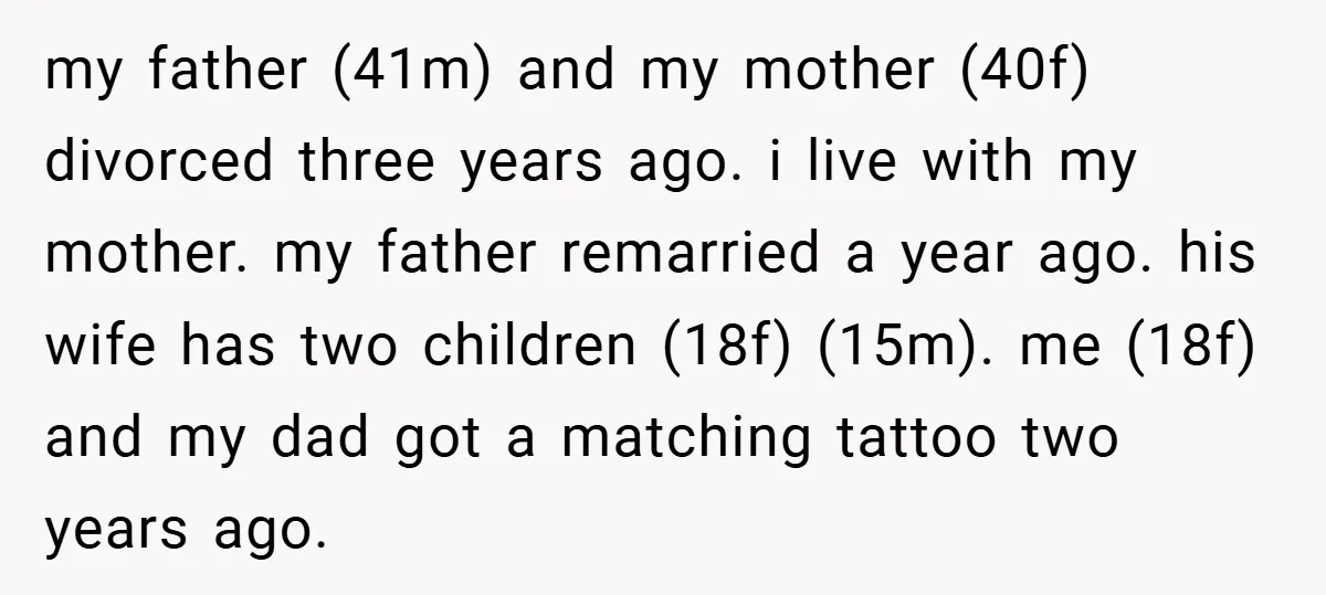 my father (41m) and my mother (40f) divorced three years ago. i live with my mother. my father remarried a year ago. his wife has two children (18f) (15m). me...