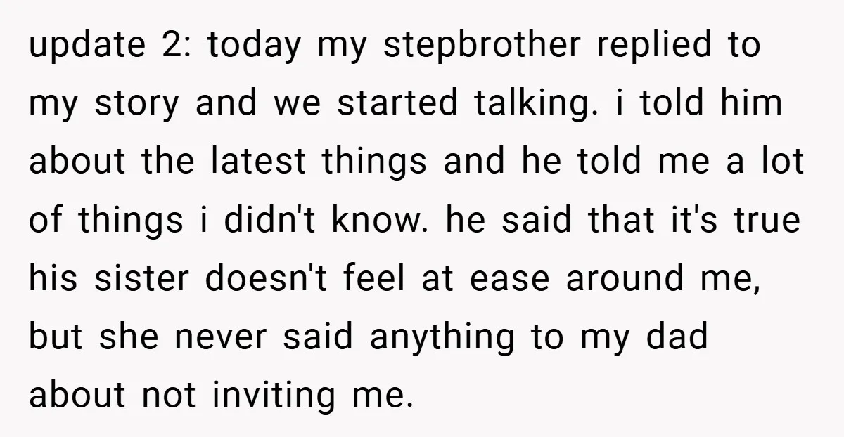 update 2: today my stepbrother replied to my story and we started talking. i told him about the latest things and he told me a lot of things i didn't...