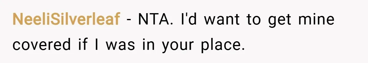 NeeliSilverleaf − NTA. I'd want to get mine covered if I was in your place.