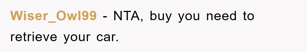 Wiser_Owl99 − NTA, buy you need to retrieve your car.