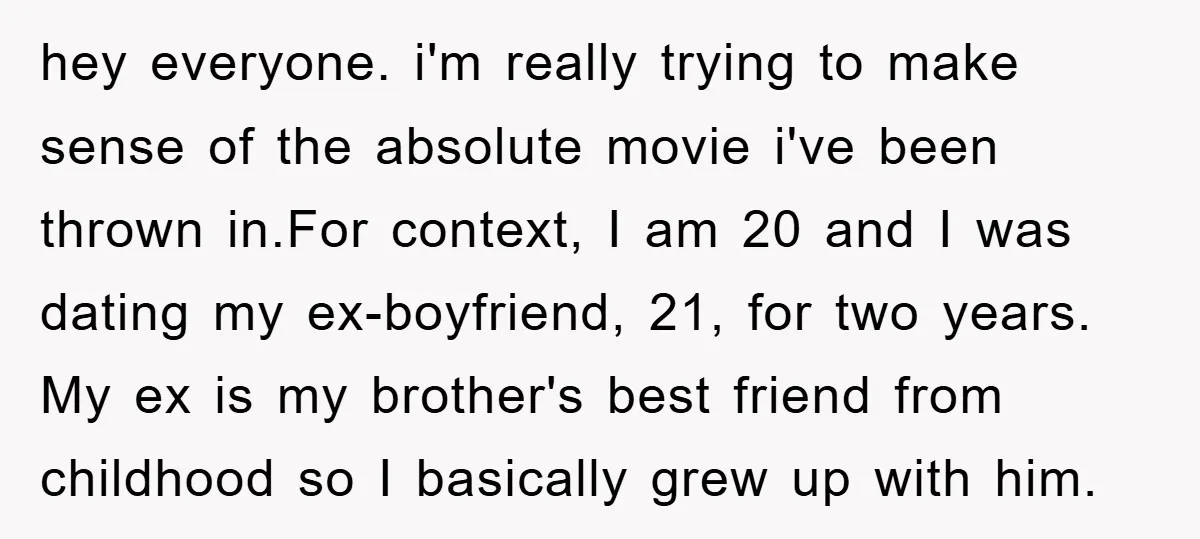 hey everyone. i'm really trying to make sense of the absolute movie i've been thrown in.For context, I am 20 and I was dating my ex-boyfriend, 21, for two years....