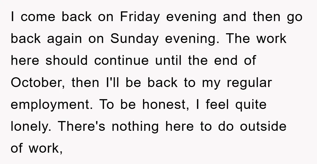 I come back on Friday evening and then go back again on Sunday evening. The work here should continue until the end of October, then I'll be back to my...