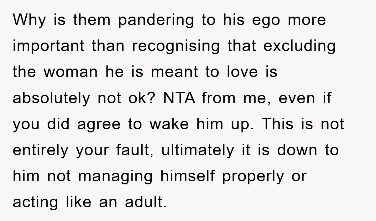 Why is them pandering to his ego more important than recognising that excluding the woman he is meant to love is absolutely not ok? NTA from me, even if you...