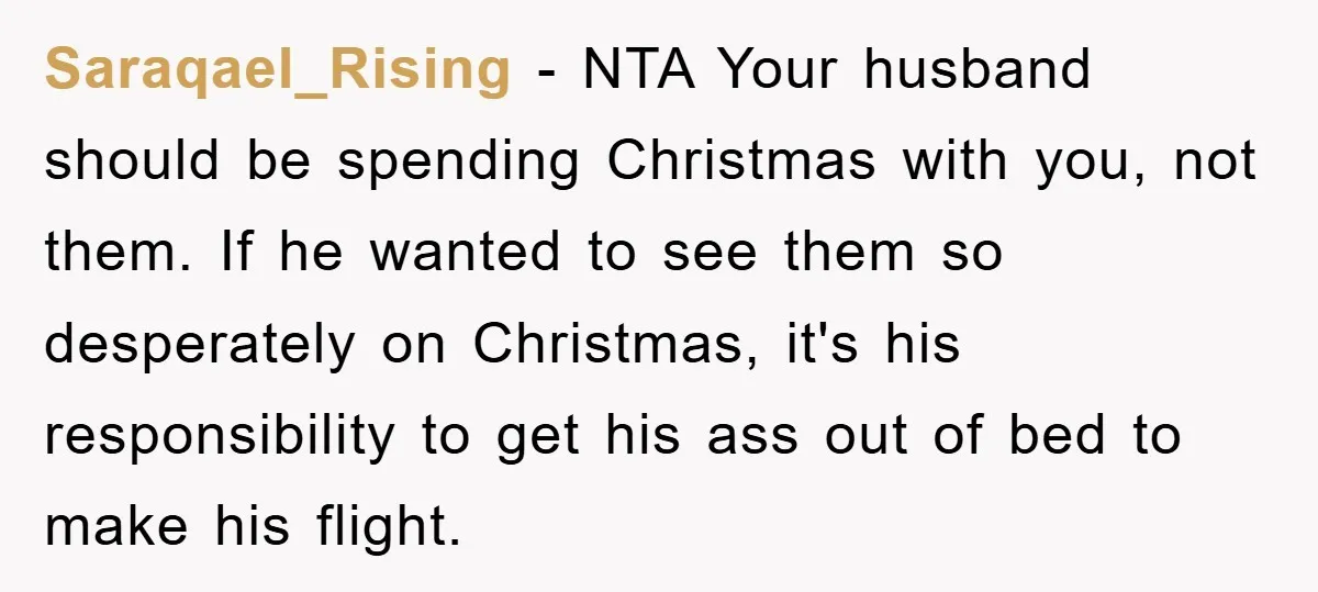 Saraqael_Rising − NTA Your husband should be spending Christmas with you, not them. If he wanted to see them so desperately on Christmas, it's his responsibility to get his ass...