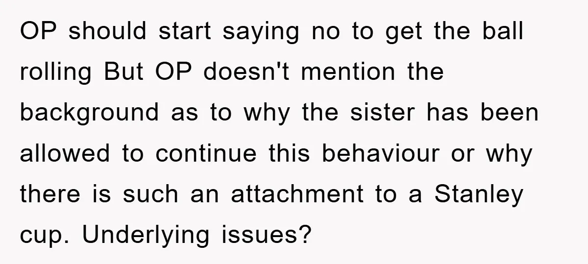 OP should start saying no to get the ball rolling But OP doesn't mention the background as to why the sister has been allowed to continue this behaviour or why...