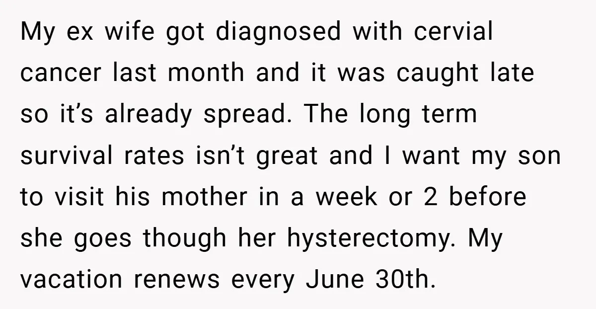 My ex wife got diagnosed with cervial cancer last month and it was caught late so it’s already spread. The long term survival rates isn’t great and I want my...