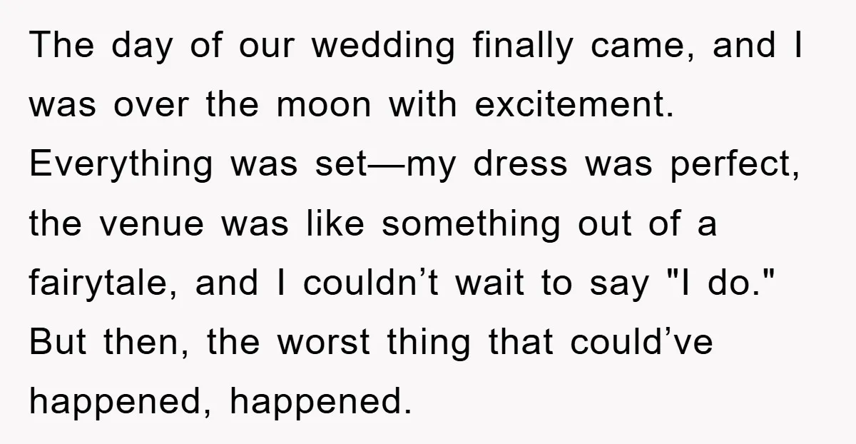 The day of our wedding finally came, and I was over the moon with excitement. Everything was set—my dress was perfect, the venue was like something out of a fairytale,...