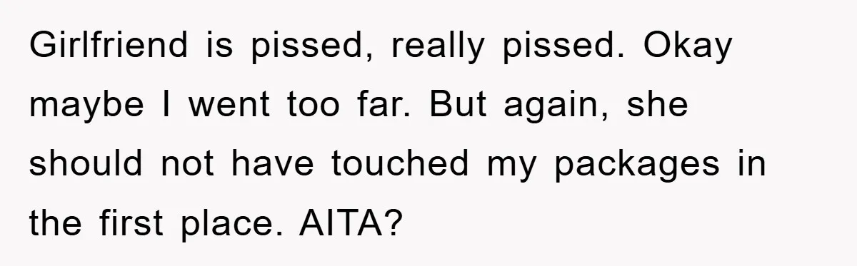 Girlfriend is pissed, really pissed. Okay maybe I went too far. But again, she should not have touched my packages in the first place. AITA?