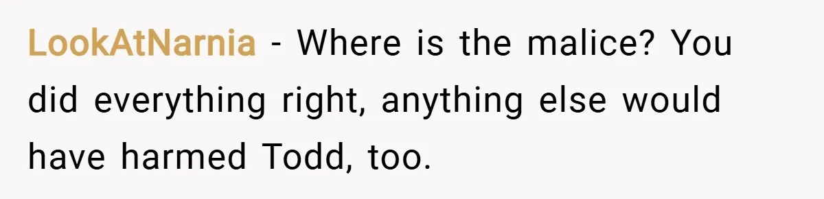 LookAtNarnia − Where is the malice? You did everything right, anything else would have harmed Todd, too.
