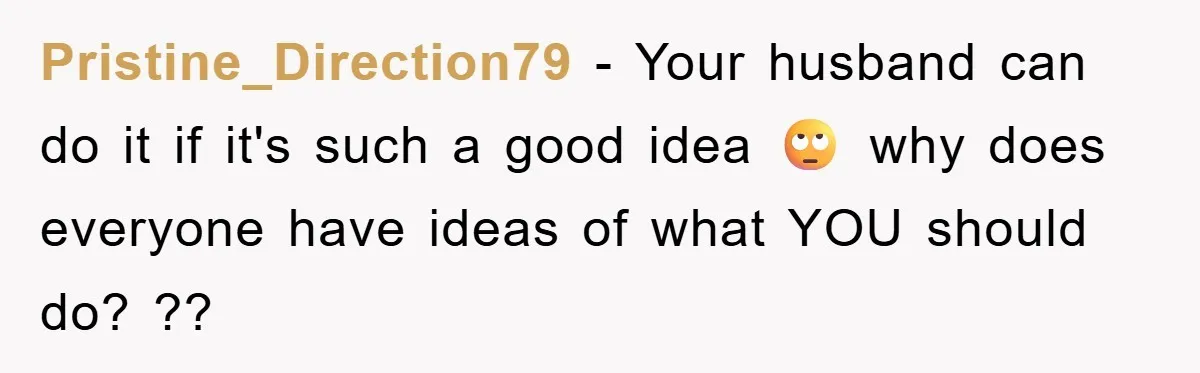 Pristine_Direction79 − Your husband can do it if it's such a good idea 🙄 why does everyone have ideas of what YOU should do? ??