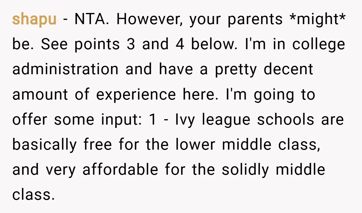 shapu − NTA. However, your parents *might* be. See points 3 and 4 below. I'm in college administration and have a pretty decent amount of experience here. I'm going to...